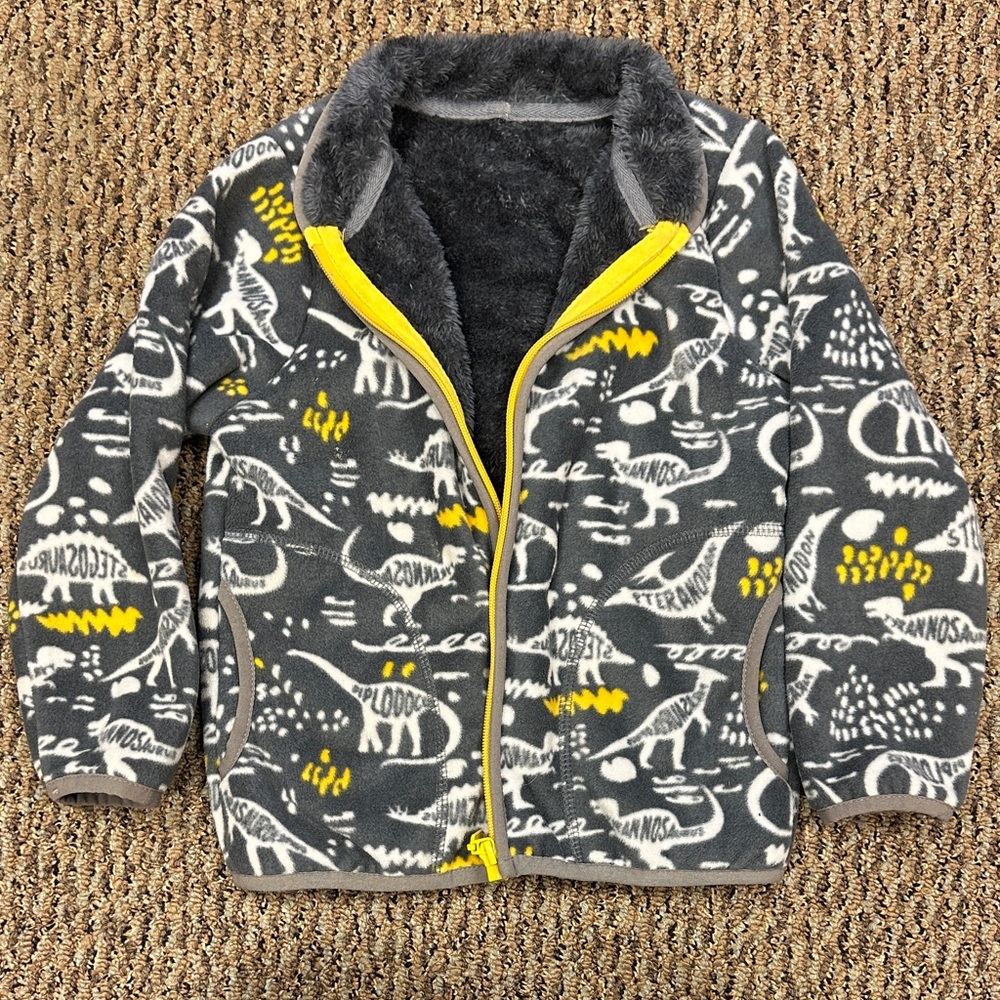 Toddler boy’s Gray and Yellow Dinosaur Print Fleece Jacket